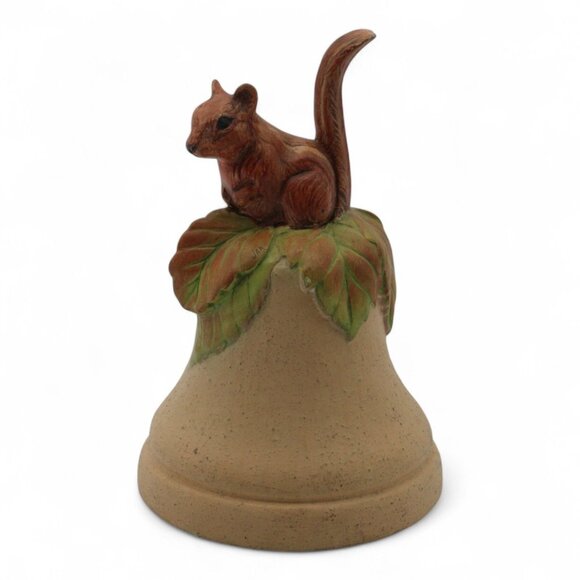 Vintage Hand-Painted Ceramic Squirrel Bell With Leaf Accent - Woodland Décor - Picture 1 of 5